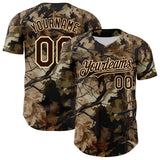 Custom Camo Brown-Cream Woodland Forest Tactical Camouflage Outdoor Leaf Authentic Baseball Jersey