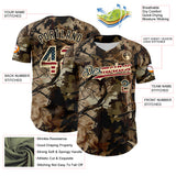 Custom Camo Vintage USA Flag Cream-Black Woodland Forest Tactical Camouflage Outdoor Leaf Authentic Baseball Jersey