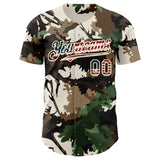 Custom Camo Vintage USA Flag Cream-Brown Woodland Forest Tactical Camouflage Outdoor Leaf Authentic Baseball Jersey