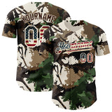 Custom Camo Vintage USA Flag Cream-Brown Woodland Forest Tactical Camouflage Outdoor Leaf Authentic Baseball Jersey