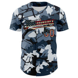 Custom Camo Vintage USA Flag Black-Crimson Woodland Forest Tactical Camouflage Outdoor Leaf Authentic Baseball Jersey
