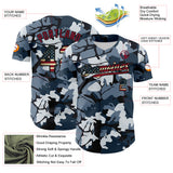 Custom Camo Vintage USA Flag Black-Crimson Woodland Forest Tactical Camouflage Outdoor Leaf Authentic Baseball Jersey