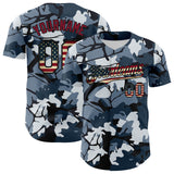 Custom Camo Vintage USA Flag Black-Crimson Woodland Forest Tactical Camouflage Outdoor Leaf Authentic Baseball Jersey