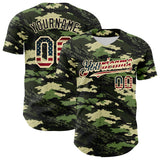 Custom Camo Vintage USA Flag Cream-Black Woodland Forest Tactical Camouflage Outdoor Leaf Authentic Baseball Jersey