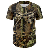 Custom Camo Black-Cream Woodland Forest Tactical Camouflage Outdoor Leaf Authentic Baseball Jersey