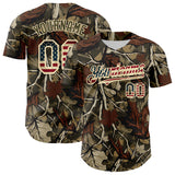 Custom Camo Vintage USA Flag Cream-Olive Woodland Forest Tactical Camouflage Outdoor Leaf Authentic Baseball Jersey