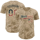 Custom Camo Vintage USA Flag Cream-Black Geometric Camouflage Authentic Baseball Jersey
