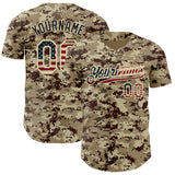 Custom Camo Vintage USA Flag Cream-Black Digital Camouflage Authentic Baseball Jersey
