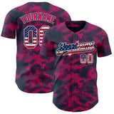Custom Camo USA Flag Black White-Hot Pink Geometric Camouflage Authentic Baseball Jersey