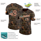 Custom Camo Vintage USA Flag Cream-Brown Woodland Camouflage Salute To Service Performance T-Shirt