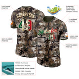 Custom Camo Vintage Mexican Flag Cream-Olive Woodland Camouflage Salute To Service Performance T-Shirt