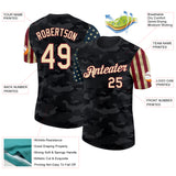 Custom Camo Cream Crimson-Black Two Tone USA Flag Sleeves Stars and Stripes Salute To Service Performance T-Shirt