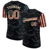 Custom Camo Vintage USA Flag Cream-Black Two Tone Stars and Stripes Salute To Service Performance T-Shirt