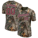 Custom Camo Burgundy White Black-Olive Woodland Camouflage Salute To Service Performance T-Shirt