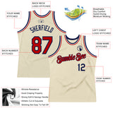 Custom Cream Red Navy-White Authentic Throwback Basketball Jersey