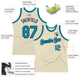 Custom Cream Teal-Navy Authentic Throwback Basketball Jersey