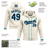 Custom Stitched Cream Navy-Teal Baseball Pullover Sweatshirt Hoodie