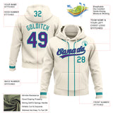 Custom Stitched Cream Purple-Teal Baseball Pullover Sweatshirt Hoodie