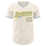 Custom Cream Light Blue-Yellow Authentic Baseball Jersey