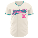 Custom Cream Teal-Pink Authentic Baseball Jersey