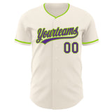 Custom Cream Purple-Neon Green Authentic Baseball Jersey