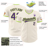 Custom Cream Purple-Neon Green Authentic Baseball Jersey