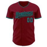 Custom Crimson Black-Teal Authentic Baseball Jersey