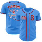 Custom Electric Blue Red-White Authentic Baseball Jersey