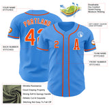 Custom Electric Blue Orange-White Authentic Baseball Jersey