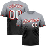 Custom Gray Black-Red Fade Fashion Performance T-Shirt