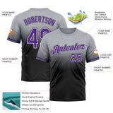 Custom Gray Purple-Black Fade Fashion Performance T-Shirt