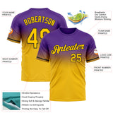 Custom Purple Yellow-Black Fade Fashion Performance T-Shirt