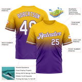 Custom Yellow White-Purple Fade Fashion Performance T-Shirt