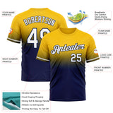 Custom Yellow White-Navy Fade Fashion Performance T-Shirt