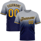 Custom Gray Gold-Navy Fade Fashion Performance T-Shirt
