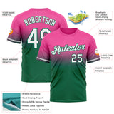 Custom Pink White-Kelly Green Fade Fashion Performance T-Shirt
