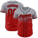 Custom Gray Red-Black Authentic Fade Fashion Baseball Jersey