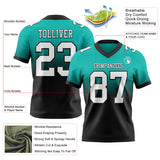 Custom Aqua White-Black Authentic Fade Fashion Football Jersey