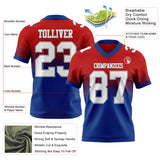 Custom Red White Royal-Gray Authentic Fade Fashion Football Jersey