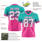 Custom Aqua White-Pink Authentic Fade Fashion Football Jersey
