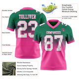 Custom Kelly Green White-Pink Authentic Fade Fashion Football Jersey