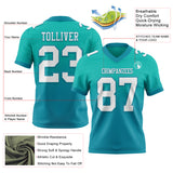 Custom Aqua White-Teal Authentic Fade Fashion Football Jersey