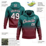Custom Stitched Teal White-Burgundy Fade Fashion Sports Pullover Sweatshirt Hoodie