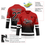 Custom Red Black-White Fade Fashion Hockey Lace Neck Jersey