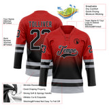 Custom Red Black-Gray Fade Fashion Hockey Lace Neck Jersey