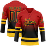 Custom Red Black-Yellow Fade Fashion Hockey Lace Neck Jersey