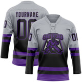 Custom Gray Black-Purple Fade Fashion Hockey Lace Neck Jersey