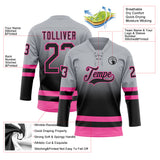 Custom Gray Black-Pink Fade Fashion Hockey Lace Neck Jersey