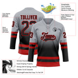 Custom Gray Black-Red Fade Fashion Hockey Lace Neck Jersey