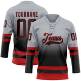 Custom Gray Black-Red Fade Fashion Hockey Lace Neck Jersey